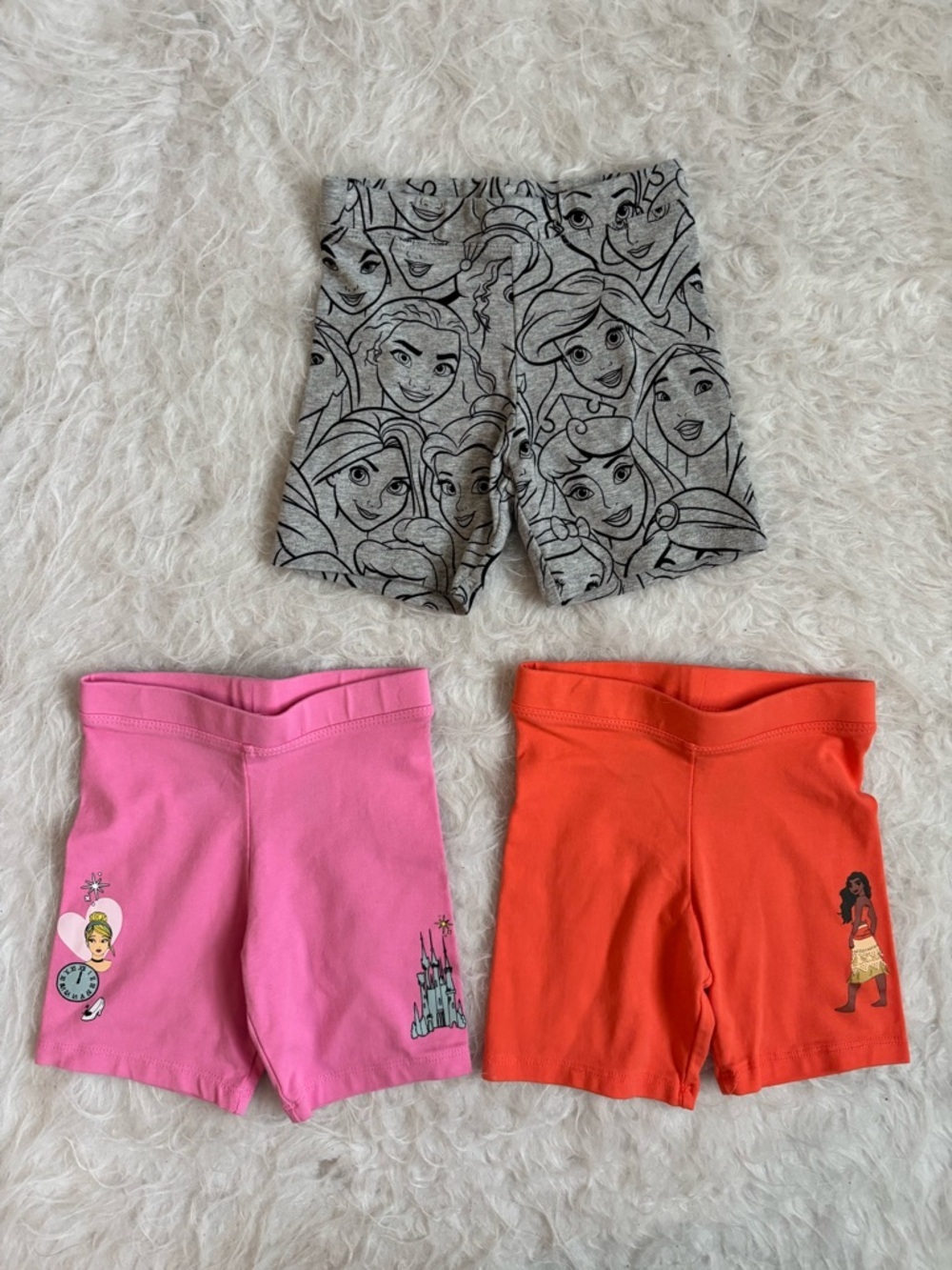 Disney Girls Set of 3 Pink, Orange & Gray Princess Bike Shorts